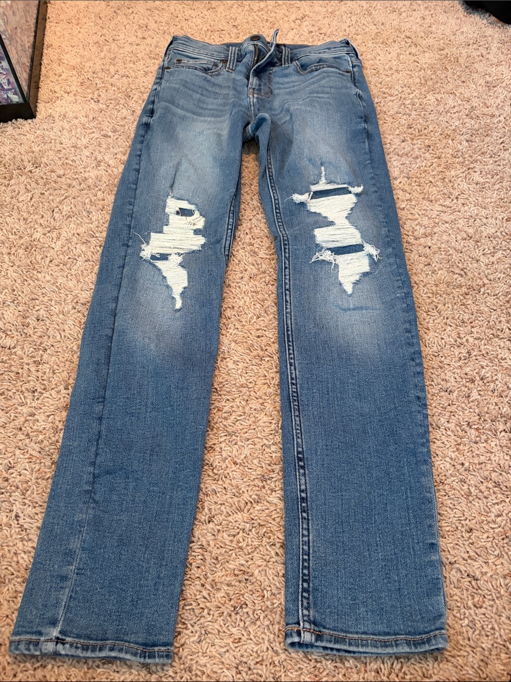 Hollister Men's Distressed Light Blue Straight Jeans